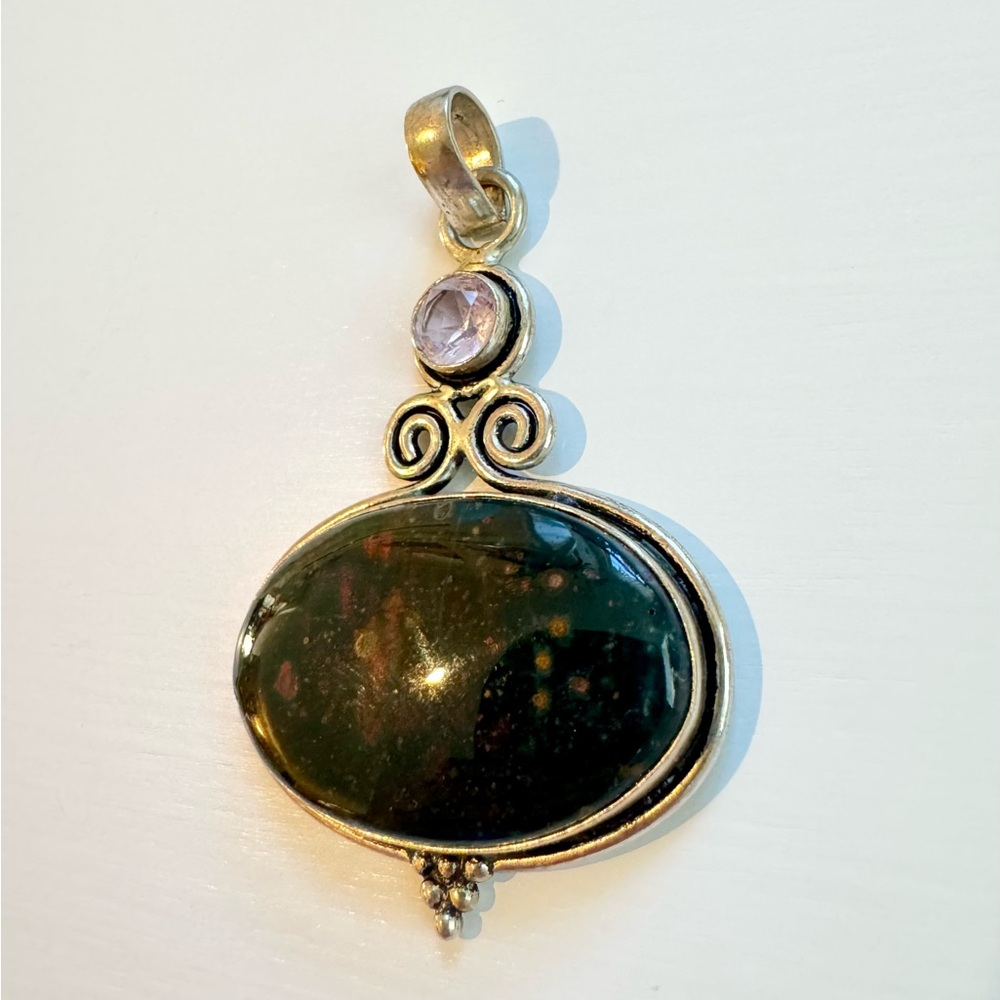 Unique Bloodstone Crystal Pendant 925🌿🩶